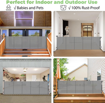 96 Inch Wide Reinforced Retractable Baby Gate with Support Rods, Extra Long Dog Gate Retractable Gate Outdoor Gates for Decks, Prevent Crawling Under Extra Long Baby Gates for Large Openings, Black