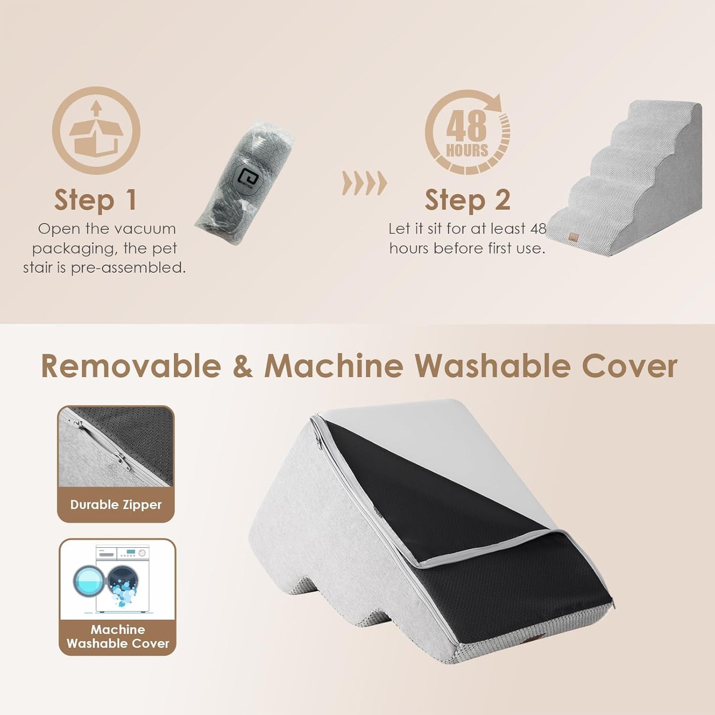 EHEYCIGA Curved Dog Stairs Ramp for High Beds 19.7" H, 4-Step Dog Steps for Small Dogs and Cats, Pet Stairs for High Bed Climbing, Non-Slip Balanced Pet Step Indoor, Grey