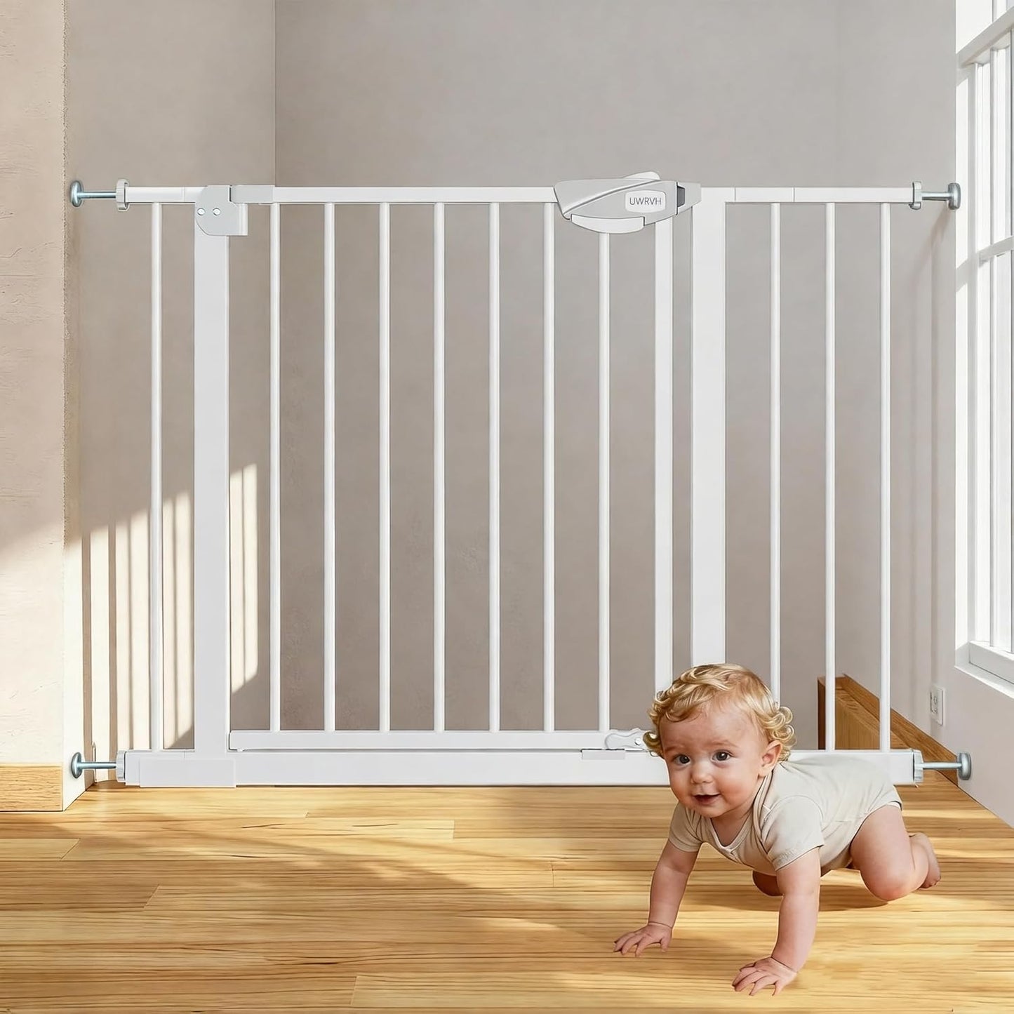 Safety Gate for Stairs & Doorways, Auto-Close Baby Gate or Dog Gate – Pressure Mount No Drilling, 30" Tall All Metal Frame with Dual Locking System (White, 30" Tall 29"-33" Wide)