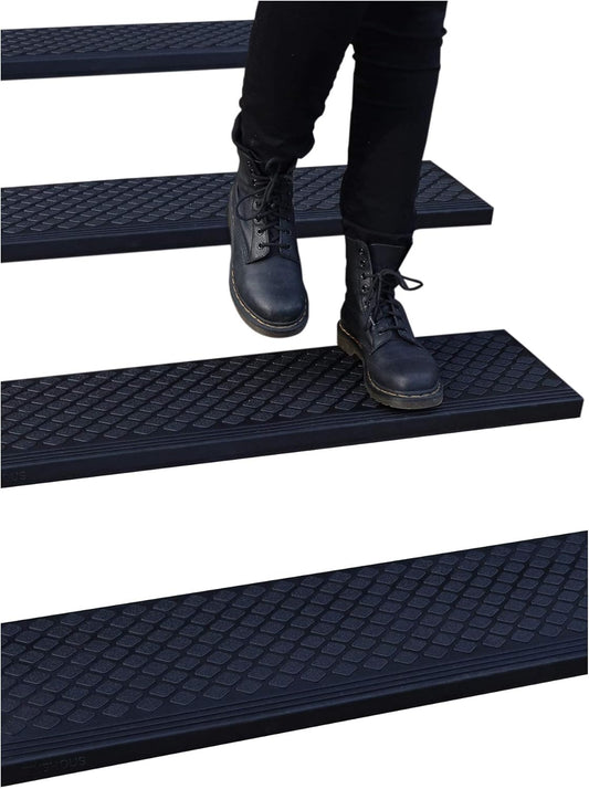 FINEHOUS Rubber Stair Treads Non-Slip Outdoor 48”x10” (4-Pack) – Anti-Slip Step Mat with Nosing