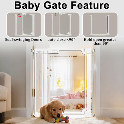 WAOWAO Clear Baby Gate for Stairs Modern Design Acrylic Auto Close Pet Gate, 29.52-37.79" Wide Safety Baby Gate for Doorways,White Clear Dog Gates Indoor, Hallways,Kitchen