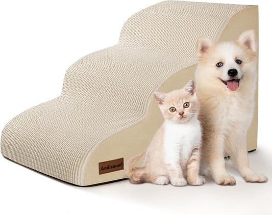 Aodisman 3-Step Dog Ramp and Stairs for Sofa and Chair - Non-Slip Sturdy Pet Steps for Small Dogs and Cats,15.7" H,Grey