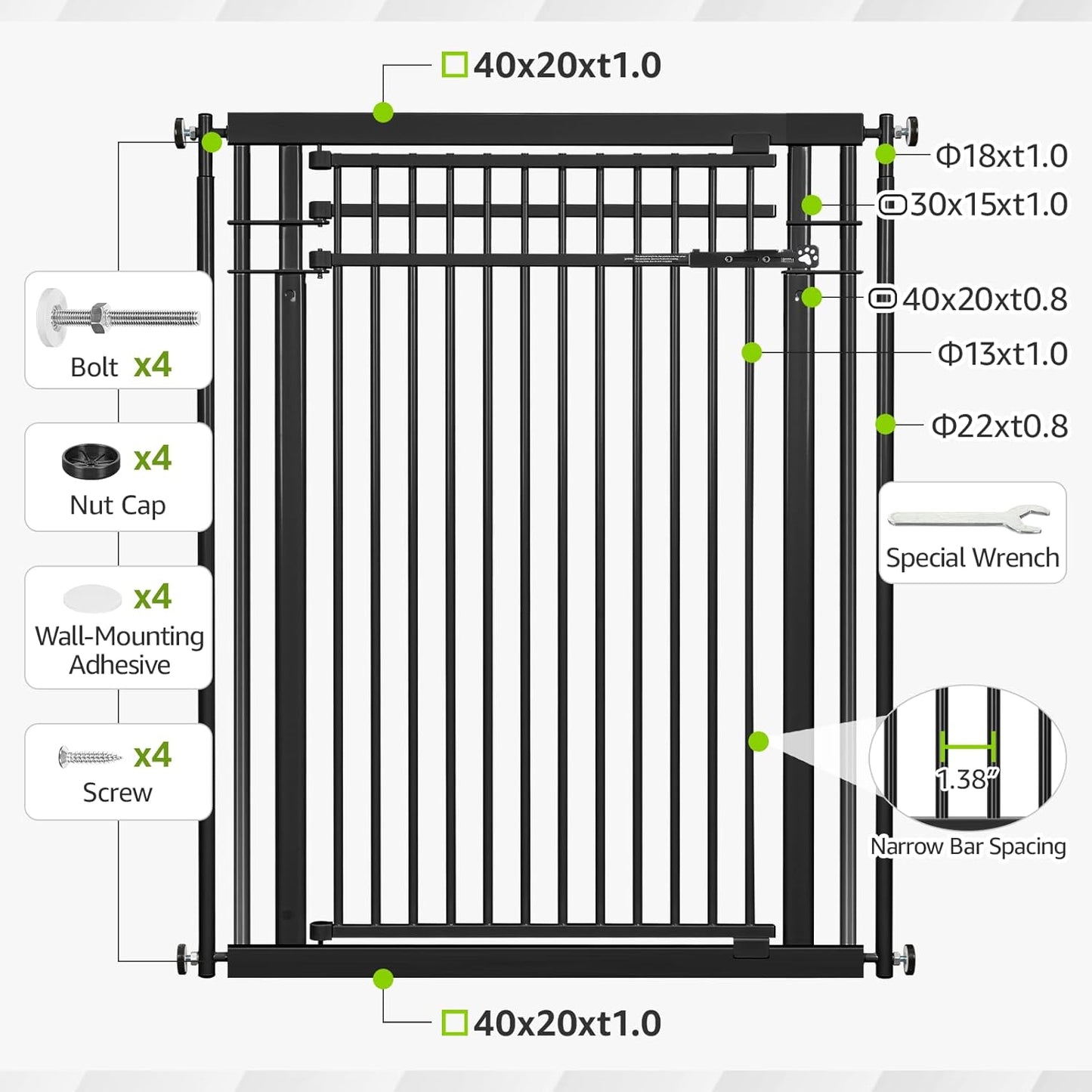 78.8" Extra Tall Cat Gate, 32.8-37.4" Wide Tall Dog Gate for Doorways/Hallways, NO Drilling Pressure Mounted Pet Gate for Stairs, Studio, Kitchen (White)