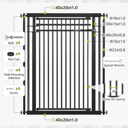 78.8" Extra Tall Cat Gate, 32.8-37.4" Wide Tall Dog Gate for Doorways/Hallways, NO Drilling Pressure Mounted Pet Gate for Stairs, Studio, Kitchen (White)