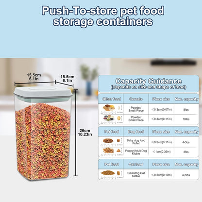 6 lbs Airtight Dog Cat Food Storage Container and Dog Treat Containers BPA-Free, PET Clear Stackable Pet Storage Bin, 1-Cup Scoop, 1-Sponge cleaning brush, Pop Top, With handle, Easy Mobility-Medium