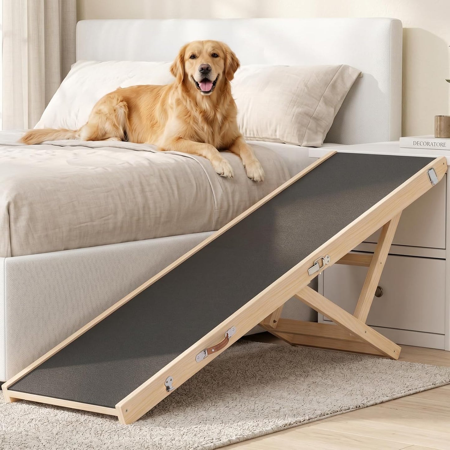 Dog Ramp for Couch with Non-Slip Silicone Mat, 39" Wooden Pet Ramps for Small Dogs, Hold up to 100lb, Adjustable Height from 11.41" to 20.47", Portable Stable Pet Step for Sofa Stairs