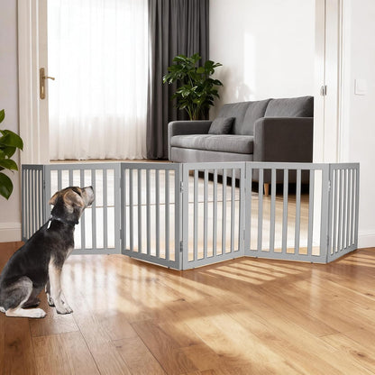 ZJSF Freestanding Indoor Dog Gate for House Foldable Wood Brown Puppy Gate for Doorways Pet Gate for Stairs Extra Wide Pet Fence 24" Height 2 Panels