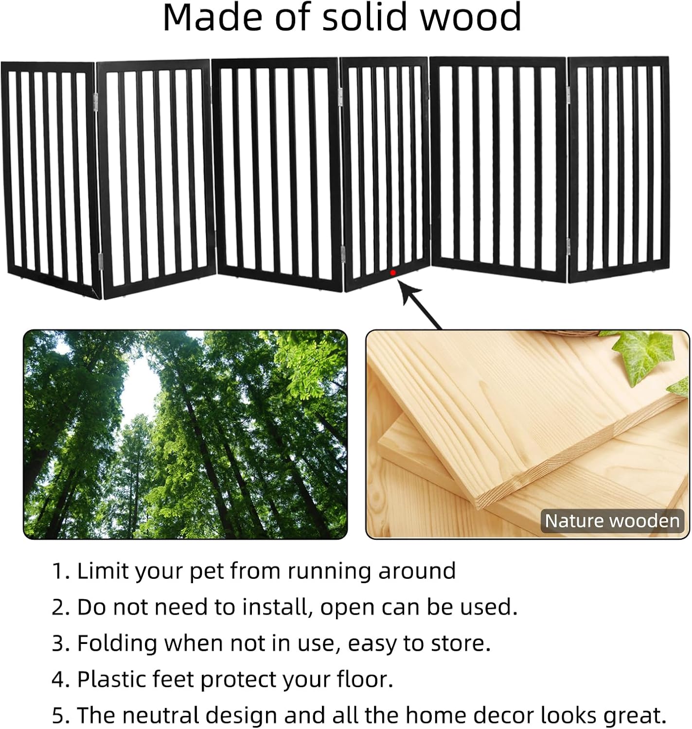 ZJSF Freestanding Indoor Dog Gate for House Foldable Wood Brown Puppy Gate for Doorways Pet Gate for Stairs Extra Wide Pet Fence 24" Height 2 Panels