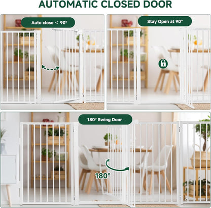 Snagle Paw Full Metal Freestanding Dog Gate,Indoor Dog Gate with Floor Protect Support Feet, 40x24 Inches Foldable Dogs Barrier for Stairs, Hallways and Doorways (24'' H 2 Panel, White