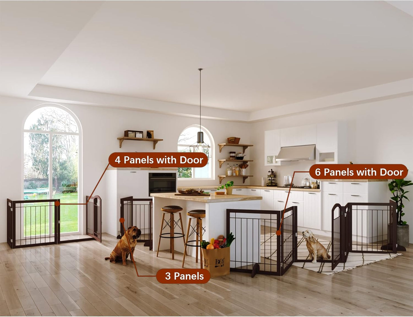 JSB 96-inch Extra Wide 30-inch Tall Dog gate with Door Walk Through, Freestanding Pet Gate for Halls, Stairs & Home, Pet Puppy Safety Dog Fence with 2PCS Support Feet (Black)