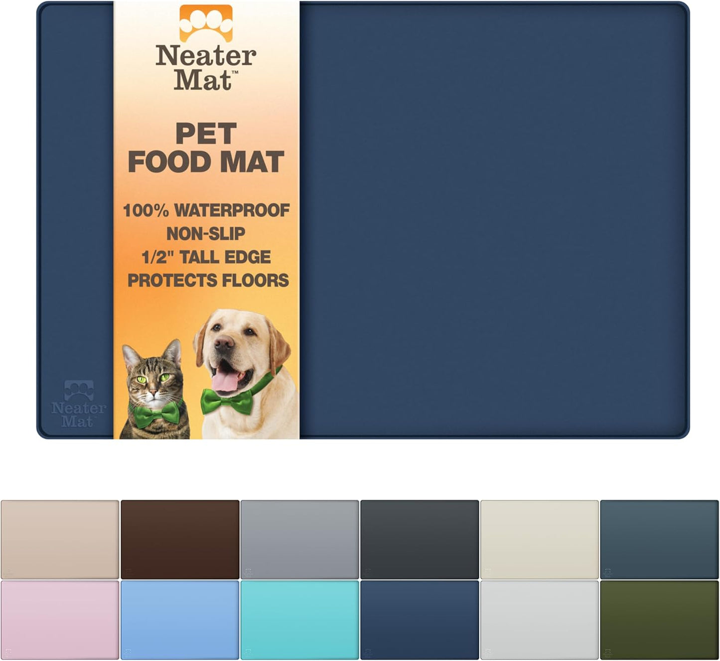 Neater Pet Brands Neater Mat Cat & Dog Food Mat, Waterproof & BPA-Free Silicone Placemat with Raised Edge for Under Food and Water Bowls, 19" x 12", Gunmetal Grey