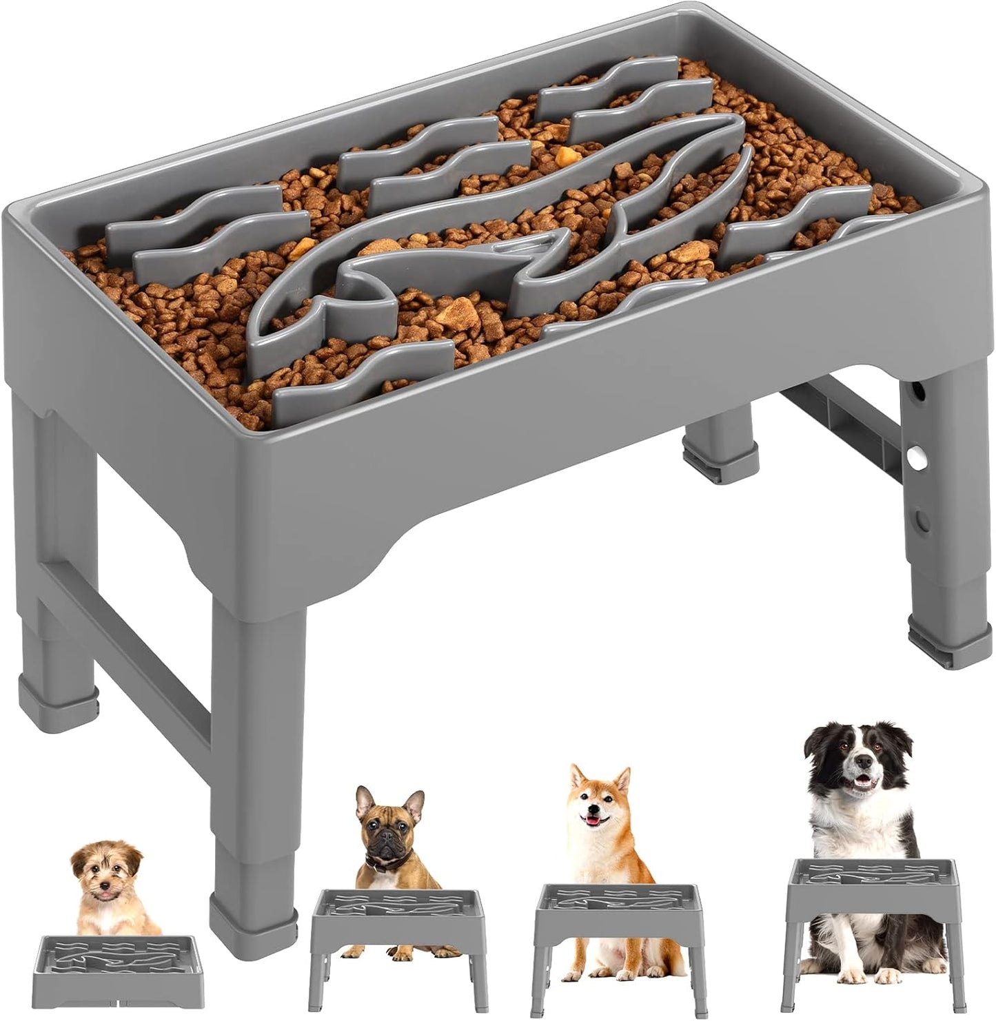 Elevated Slow Feeder Dog Bowls, 9 Cups Raised Dog Slow Feeder Bowls Large Breed with 4 Adjustable Heights Pet Food bowl Stand, Non Slip Anti Gulping sow eating dog bowl for Medium & Large Breed