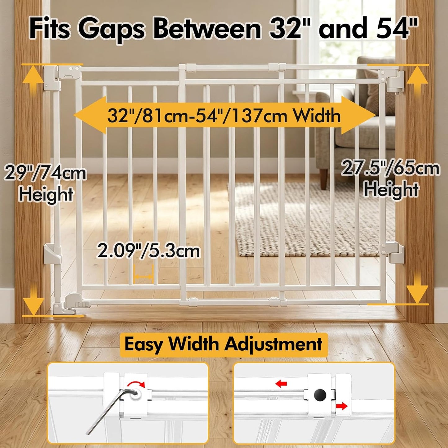 Baby Gate for Stairs & Doorways - Fits Openings 26 to 43 Inches Wide (Must Drill to Install) | 29" Extra Tall with No Bottom Bar | One-Handed Auto-Close Walk-Thru Gate for Kids & Pets, Black