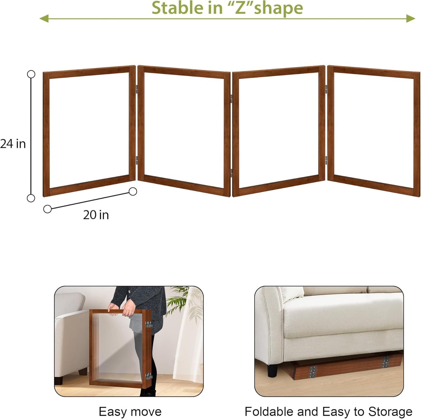 LZRS Clear Dog Gate for Indoor Use - Transparent Pet Fence with Solid Hardwood and Plastic Board, Stylish & Durable freestanding Pet Gate for Doorways, Stairs and Hallways-2 Panel Cherry