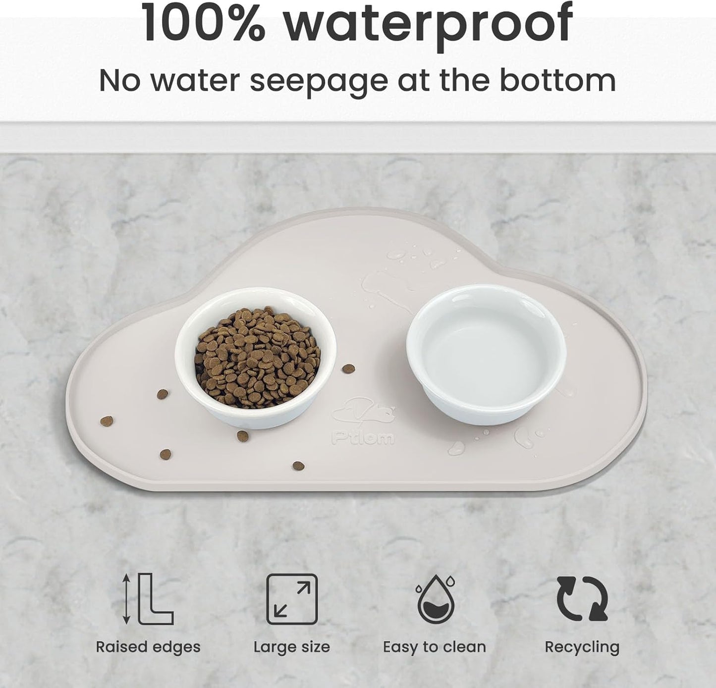 Ptlom Silicone Pet Placemat for Dogs and Cats, Non-Slip Waterproof Dog Feeding Bowl Mats for Food and Water, Small Medium Large Pet Puppy Tray Mat Prevent Residues from Spilling onto The Floor, Beige
