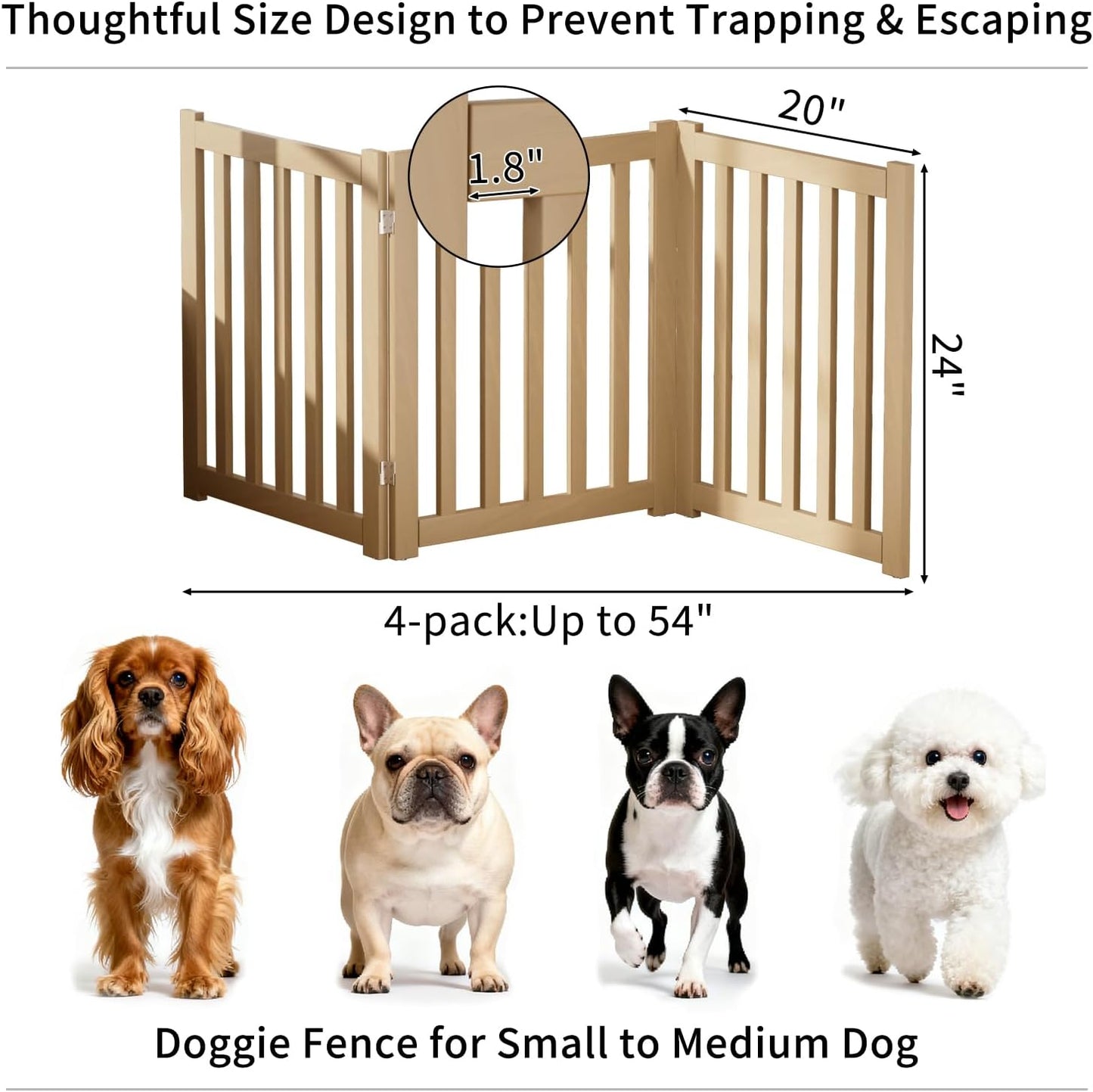2-Panel Solid Wood Dog Gate - Freestanding Folding Pet Gate for Doorways, Stairs, Indoor, 24" Height, No Installation Needed, Natural Wood