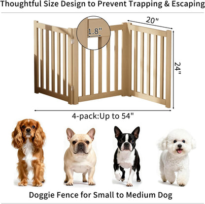 2-Panel Solid Wood Dog Gate - Freestanding Folding Pet Gate for Doorways, Stairs, Indoor, 24" Height, No Installation Needed, Natural Wood