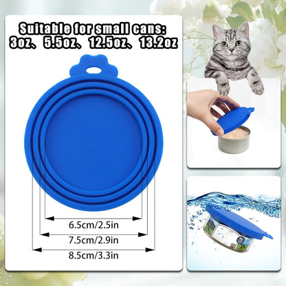 PINE & LINEN 4 Pcs 2.5inch Durable Pet Can Lids, Silicone Small Pet Can Covers Waterproof Cat Food Cans Lids for 3 oz Cat Food Cans（Yellow+Red+Pink+Blue）