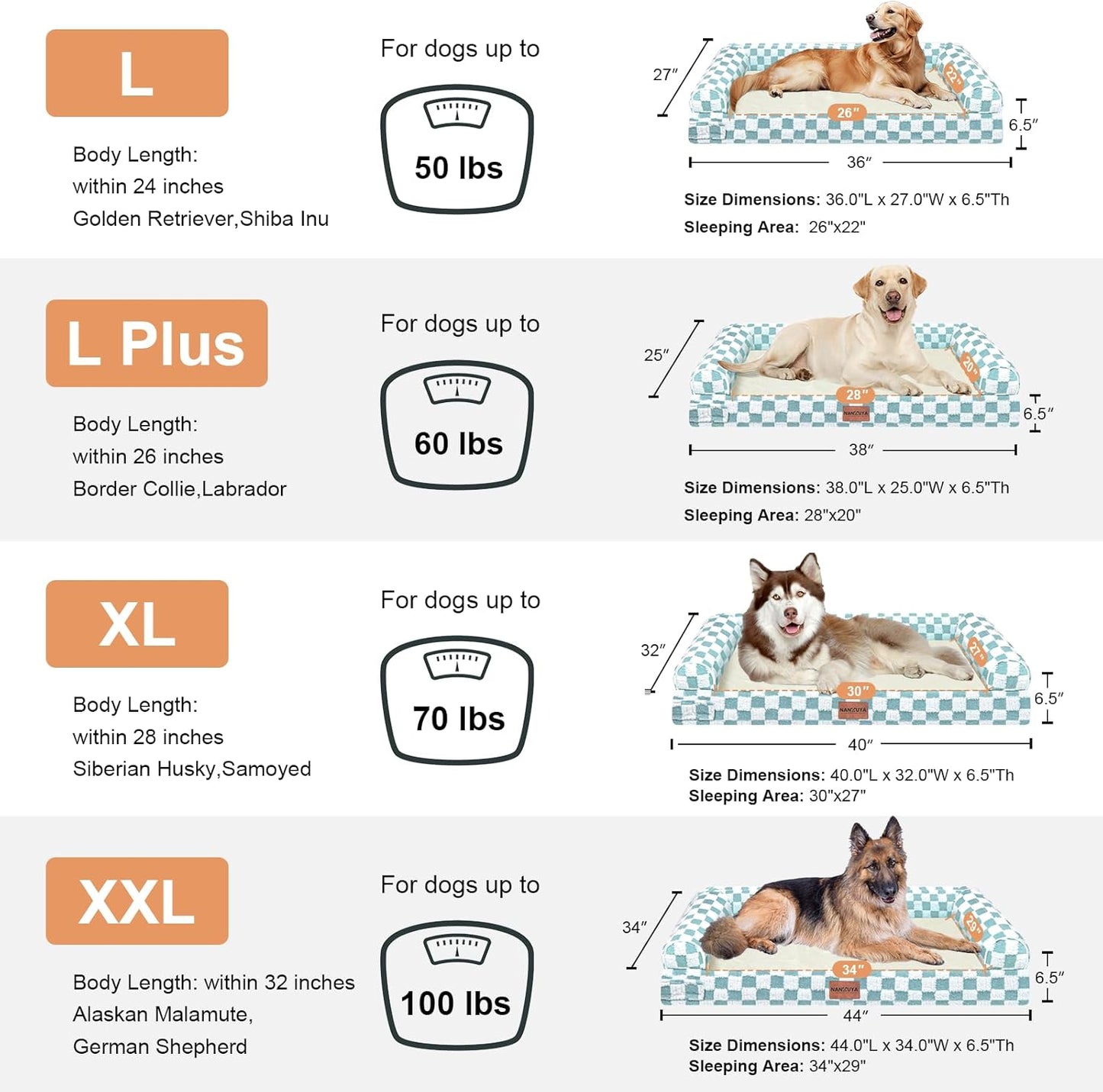Large Dog Bed Orthopedic Washable: Beds Bolster XL Bed Large Big Dogs Memory Foam Couch Sofa Waterproof with Removable Cover