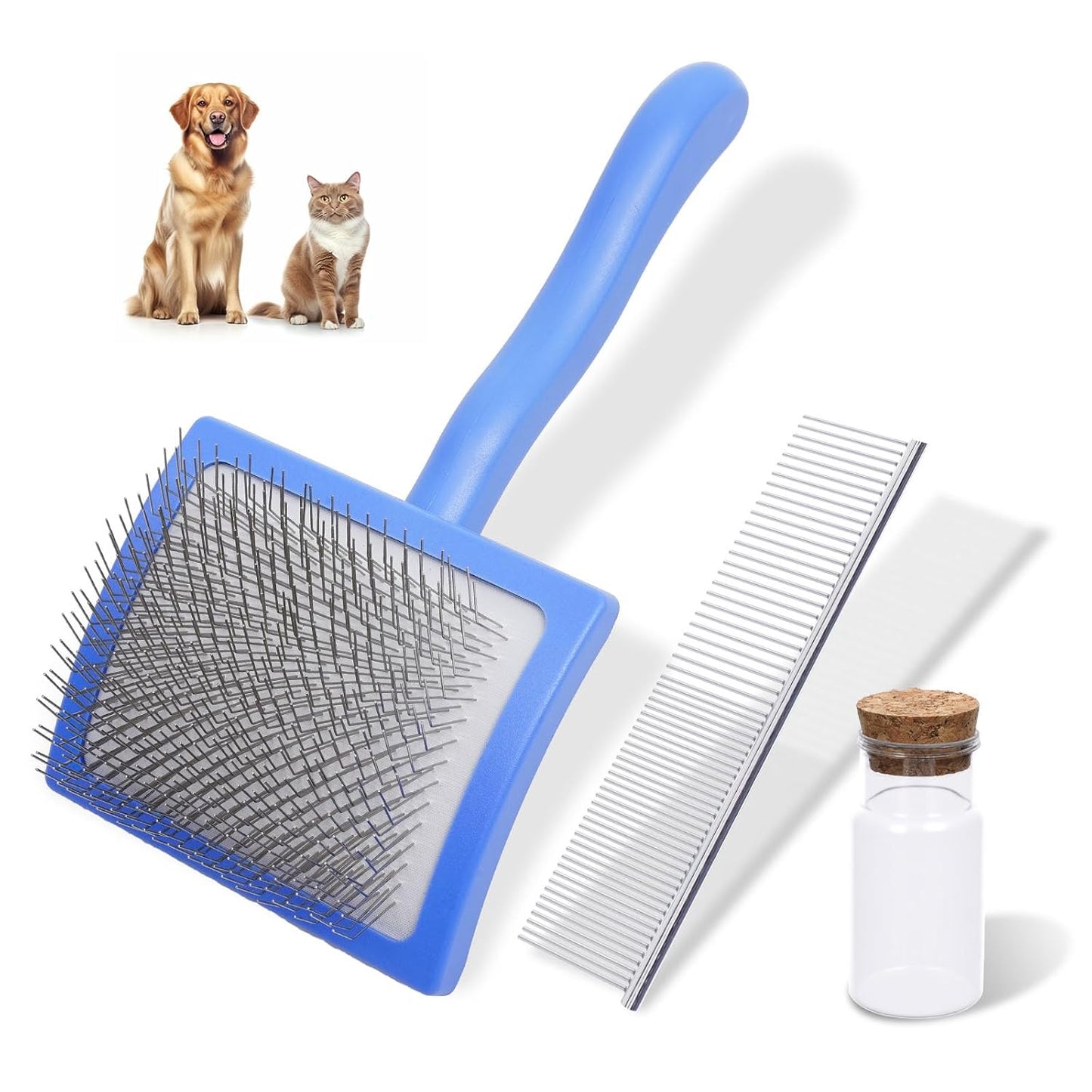3PCS Slicker Brush for Dogs & Pet Comb,Professional Dog Grooming Brush (Goldendoodles,Poodles,Labradoodles) with Extra Long Pins to Effectively Remove Tangles, Knots,Mats Hair Collection Bottle(Black)