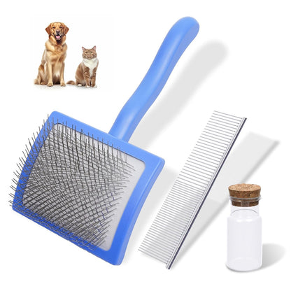 3PCS Slicker Brush for Dogs & Pet Comb,Professional Dog Grooming Brush (Goldendoodles,Poodles,Labradoodles) with Extra Long Pins to Effectively Remove Tangles, Knots,Mats Hair Collection Bottle(Black)