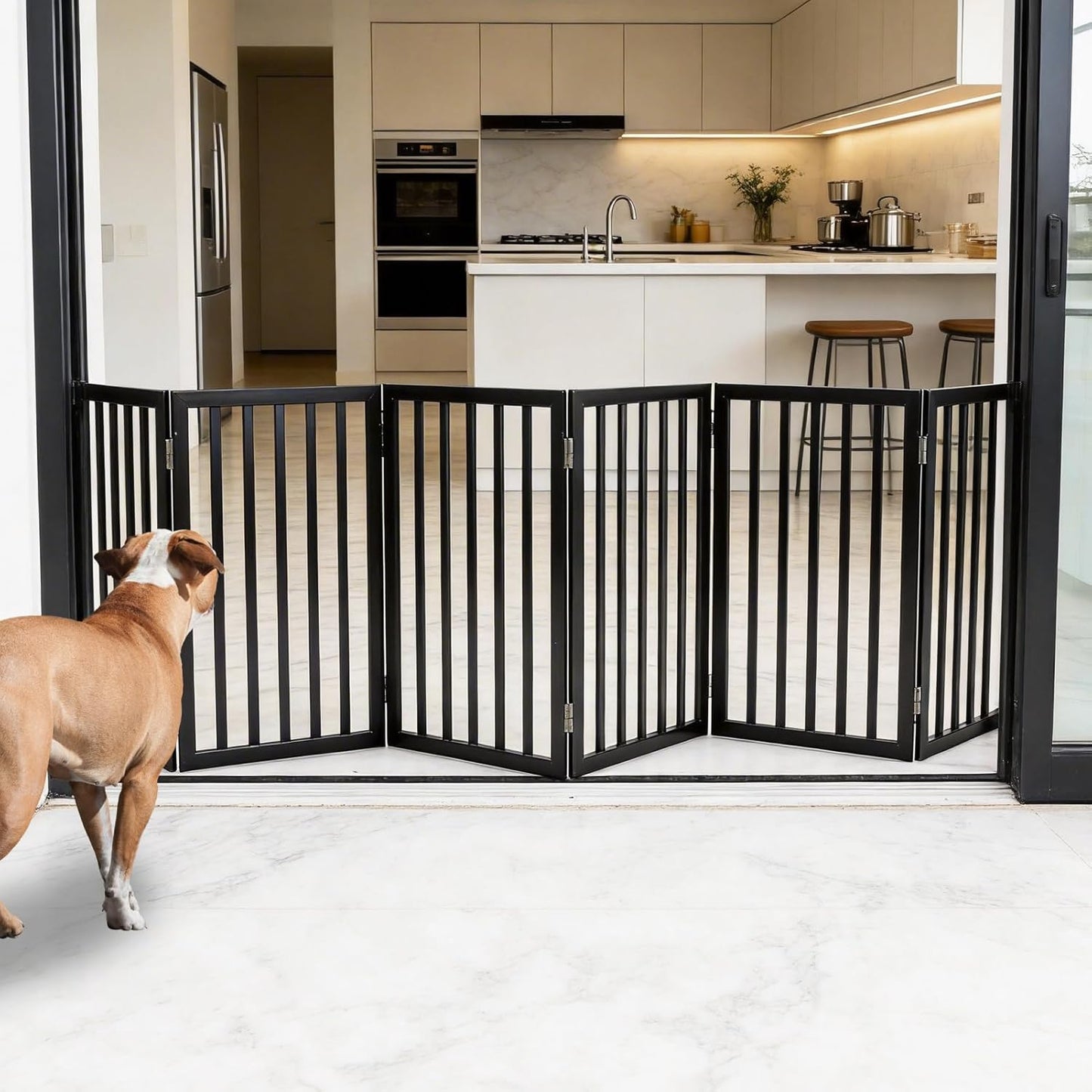 Dog Gate Indoor, Freestanding Dog Fence for The House, Doorways, Hallways,or Stairs,Pet Gate Foldable Wooden,Expandable 24" Height 3 Panels,White