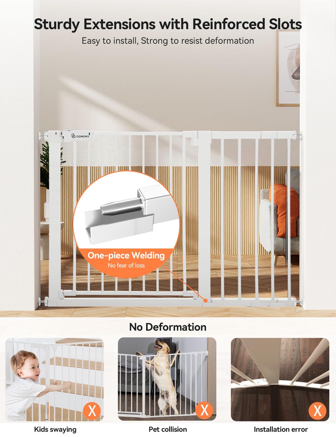 COMOMY 36" Extra Tall Baby Gate for Stairs and Doorways - Fits 29.5" to 48.8" Wide Openings, Auto Close Extra Wide Dog Gate for House, Pressure Mounted Easy Walk Through Pet With Door, Black