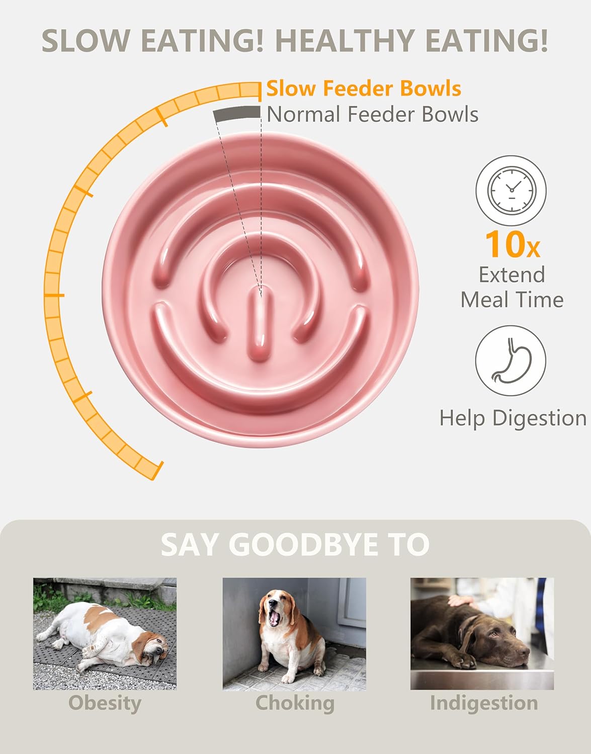 Ceramic Slow Feeder Dog Bowls, 2.0 Cups Slow Feeder for Medium Dogs, Puzzle Maze Bowl to Slow Down Eating, 30oz, 8in, White