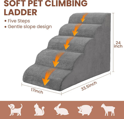 Dog Stairs for Small Dogs, 3 Tiers High Density Foam Dog Ramp, Extra Wide Non-Slip Pet Steps for High Beds Or Couch, Soft Foam Doggie Ladder for Dogs Injured, Older Pets, Small Cats