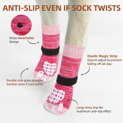 PUPTECK Anti-Slip Dog Socks with Double Sides Grips for Small Medium Large Dogs Hardwood Floors Prevents Licking, Dog Shoes for Hot Pavement Traction Control Paw Protector for Senior Dogs, Grey L