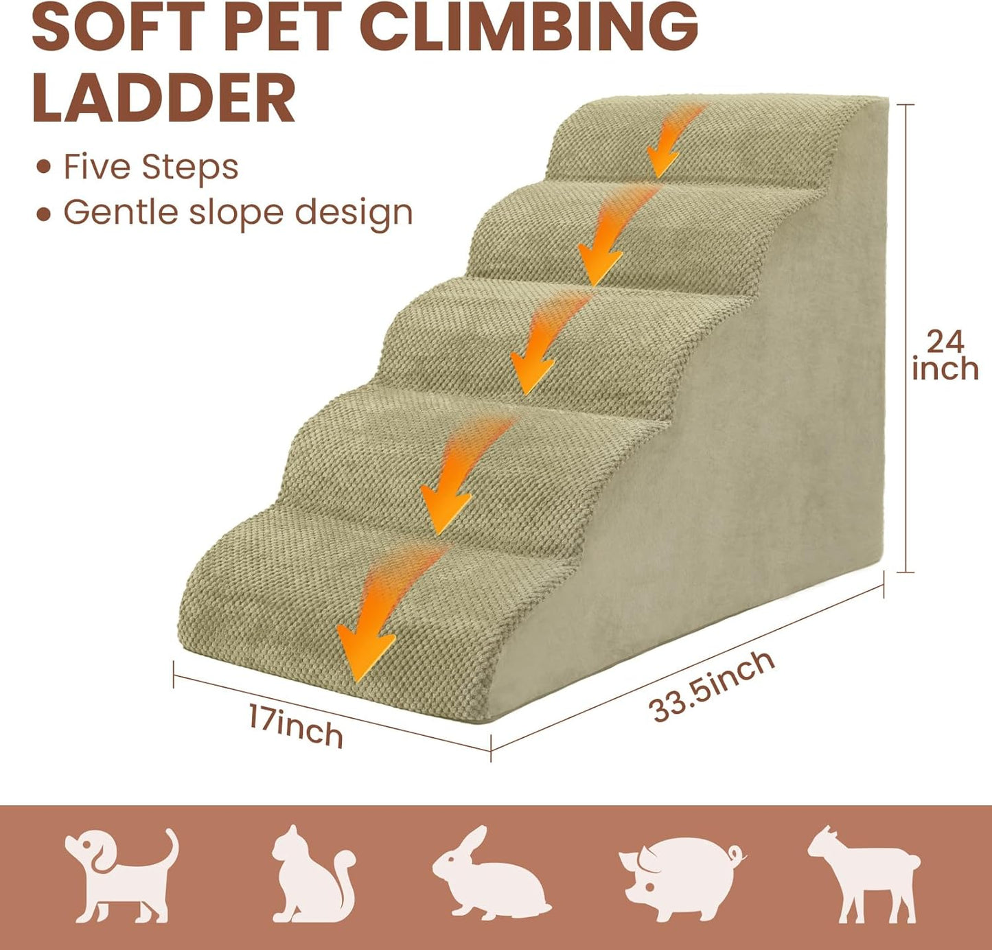 Dog Stairs for Small Dogs, 3 Tiers High Density Foam Dog Ramp, Extra Wide Non-Slip Pet Steps for High Beds Or Couch, Soft Foam Doggie Ladder for Dogs Injured, Older Pets, Small Cats