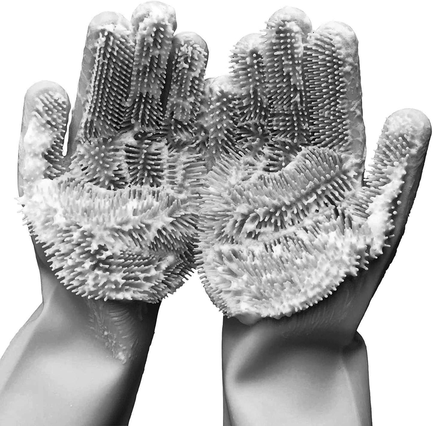 Silicone Dishwashing Gloves with Scrubber Bristles, Food-Grade Cleaning Mitts for Kitchen Dishes, Pet Grooming & Car Wash