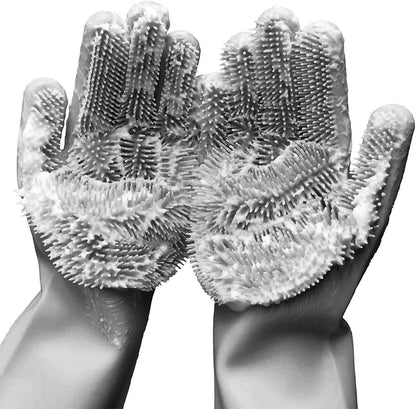 Silicone Dishwashing Gloves with Scrubber Bristles, Food-Grade Cleaning Mitts for Kitchen Dishes, Pet Grooming & Car Wash