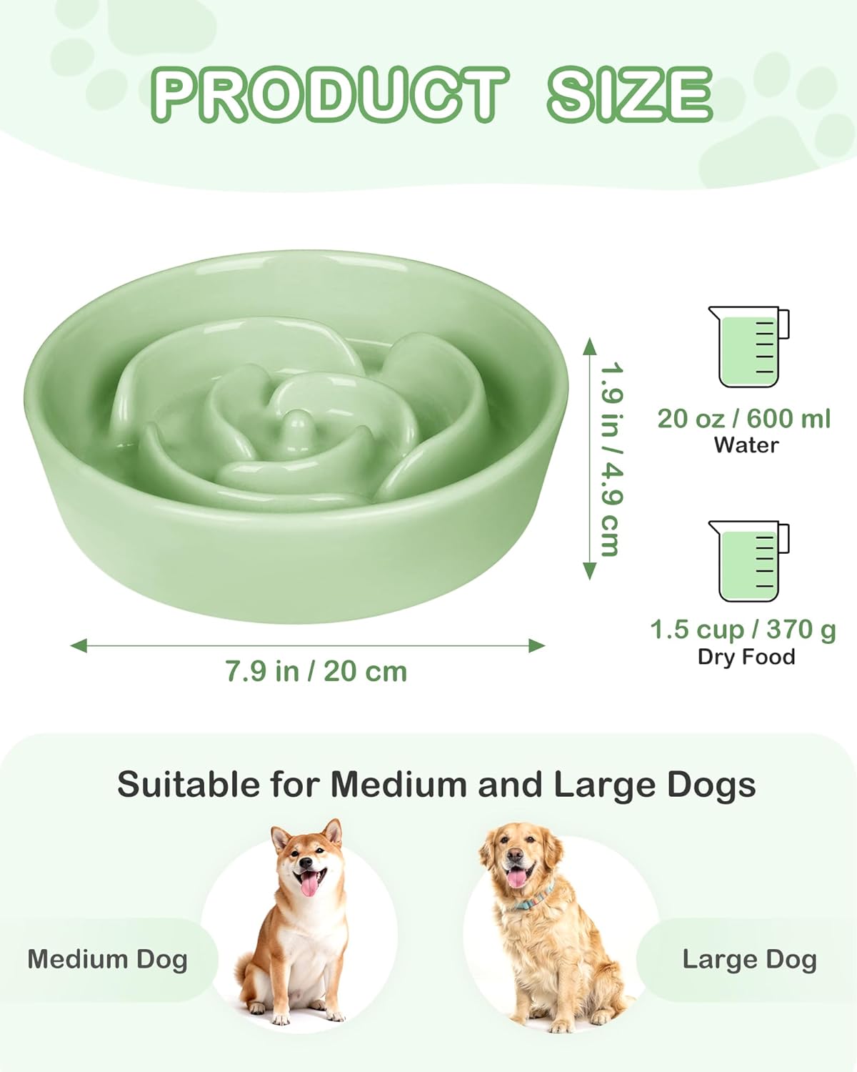 TRUVIC Ceramic Slow Feeder Dog Bowls Small Breed, 0.6 Cup Slow Feeder Cat Bowls for Fast Eaters, Ceramic Dog Food Dish no Black Chin, Puzzle Bowl for Small Dogs and Cats, White