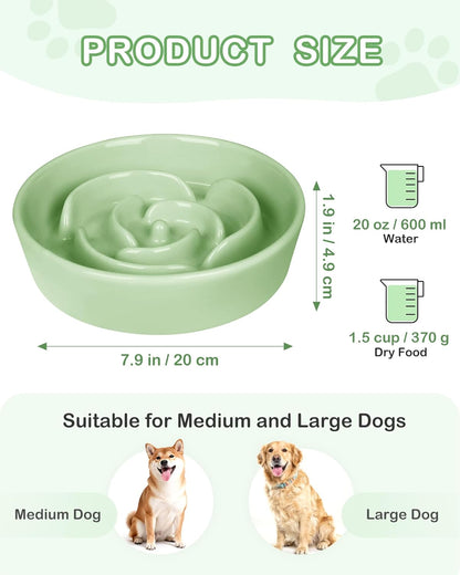 TRUVIC Ceramic Slow Feeder Dog Bowls Small Breed, 0.6 Cup Slow Feeder Cat Bowls for Fast Eaters, Ceramic Dog Food Dish no Black Chin, Puzzle Bowl for Small Dogs and Cats, White