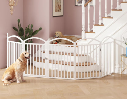 Folding No-Assembly Freestanding Dog Gate with Door,32" Heights Foldable Pet Fence,144" Extra Wide Accordion Puppy Folding Playpen for Doorways,House,Stairs (6 Panels,White)