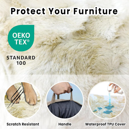 Calming Large Dog Bed for Couch, 41 x 37 inch Removable Couch Cover for Dogs Washable, Non-Slip Fluffy Plush Dog Sofa Mat for Furniture Protector - Grey