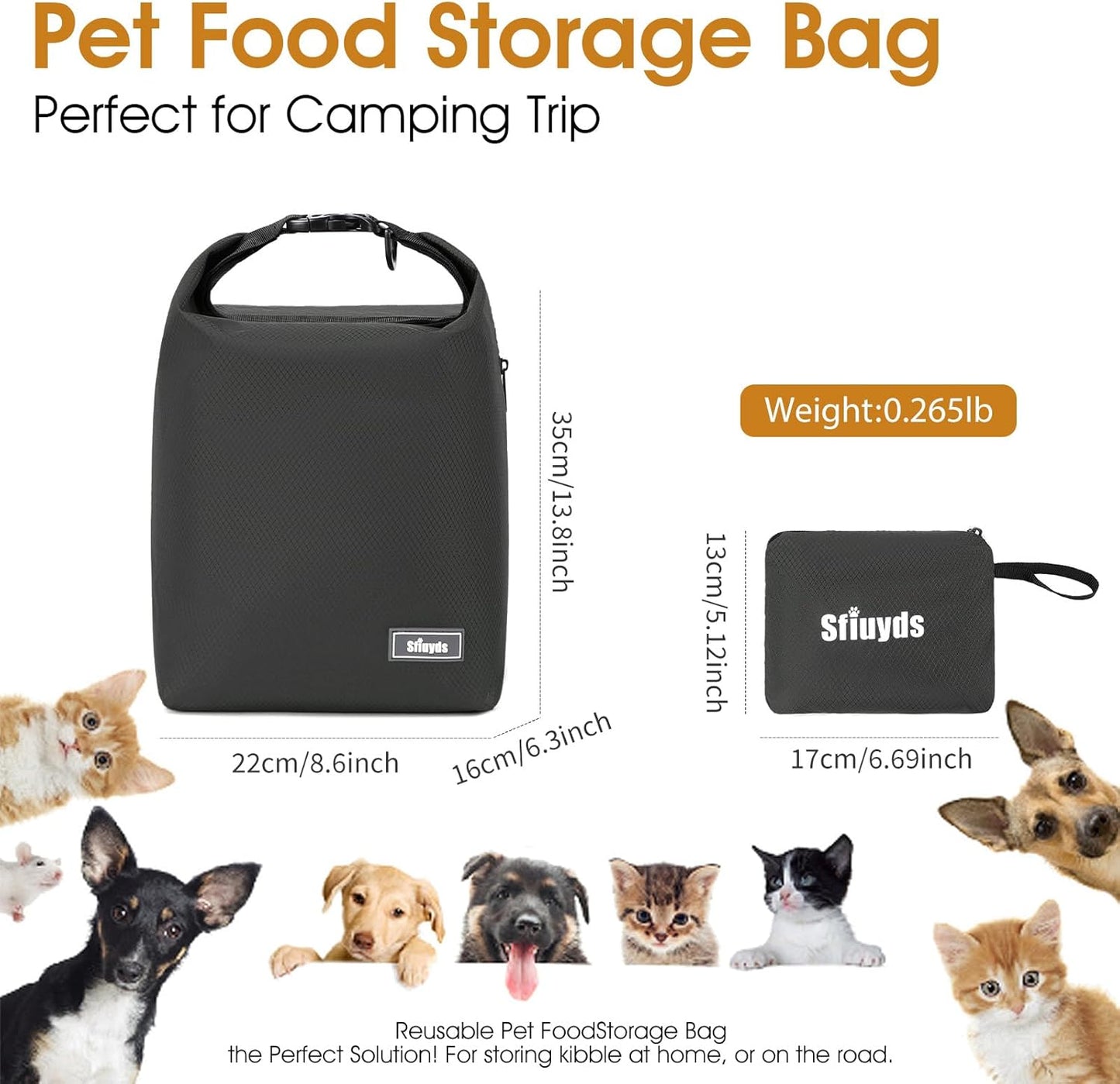 Travel Dog Food Container Pet Food Storage Bag Containers 2PCS Collapsible Travel Dog Bowls Waterproof Camping Storage Essentials Kibble Carrier 20L Easy to Clean (Black, Large)