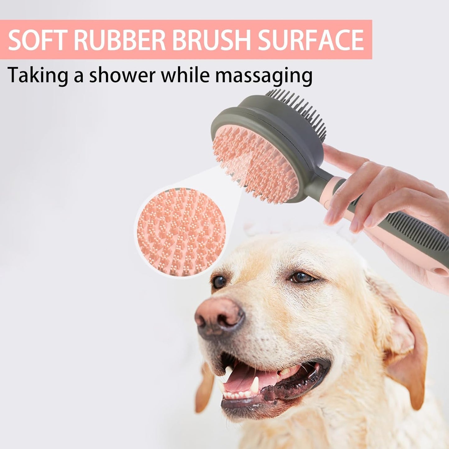 Pink Retractable Self-Cleaning Dog Bath Brush Double-Sided Dog Shedding Brush Long&Short&Massage Pin Cat Deshedding Brush Pet Grooming Tool for Dogs and Cats Remove Loose Hair Knots Tangles
