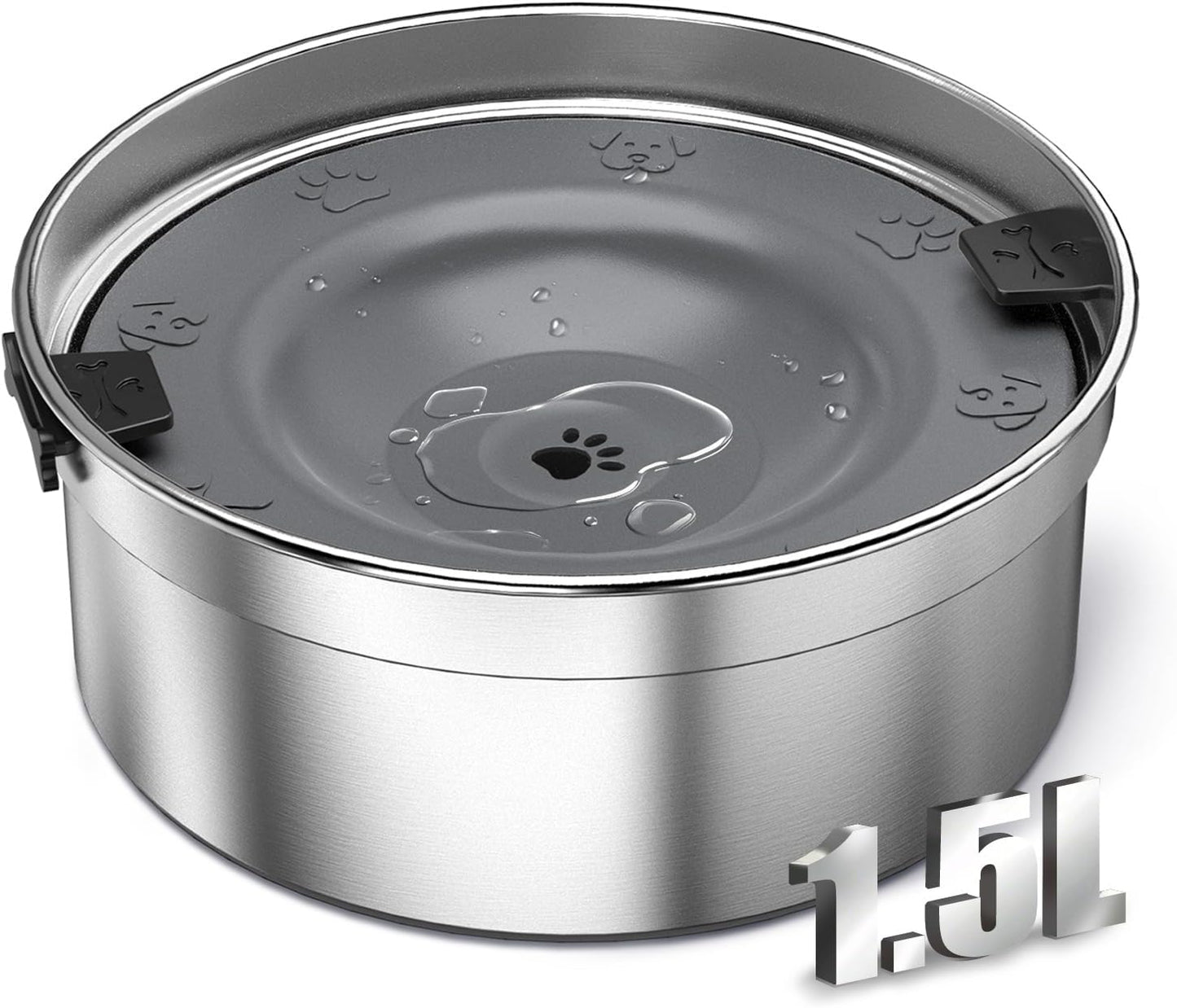 Dog Water Bowl No Spill, 1.5L/50oz Stainless Steel Slow Water Bowl for Dogs, Spill Proof Dog Bowl with Anti-Splash & Non-Slip, Slow Drinking Water Bowl Dispenser for Messy Drinkers (Black)
