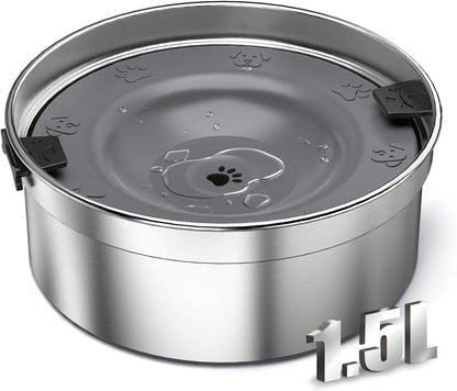 Dog Water Bowl No Spill, 1.5L/50oz Stainless Steel Slow Water Bowl for Dogs, Spill Proof Dog Bowl with Anti-Splash & Non-Slip, Slow Drinking Water Bowl Dispenser for Messy Drinkers (Black)