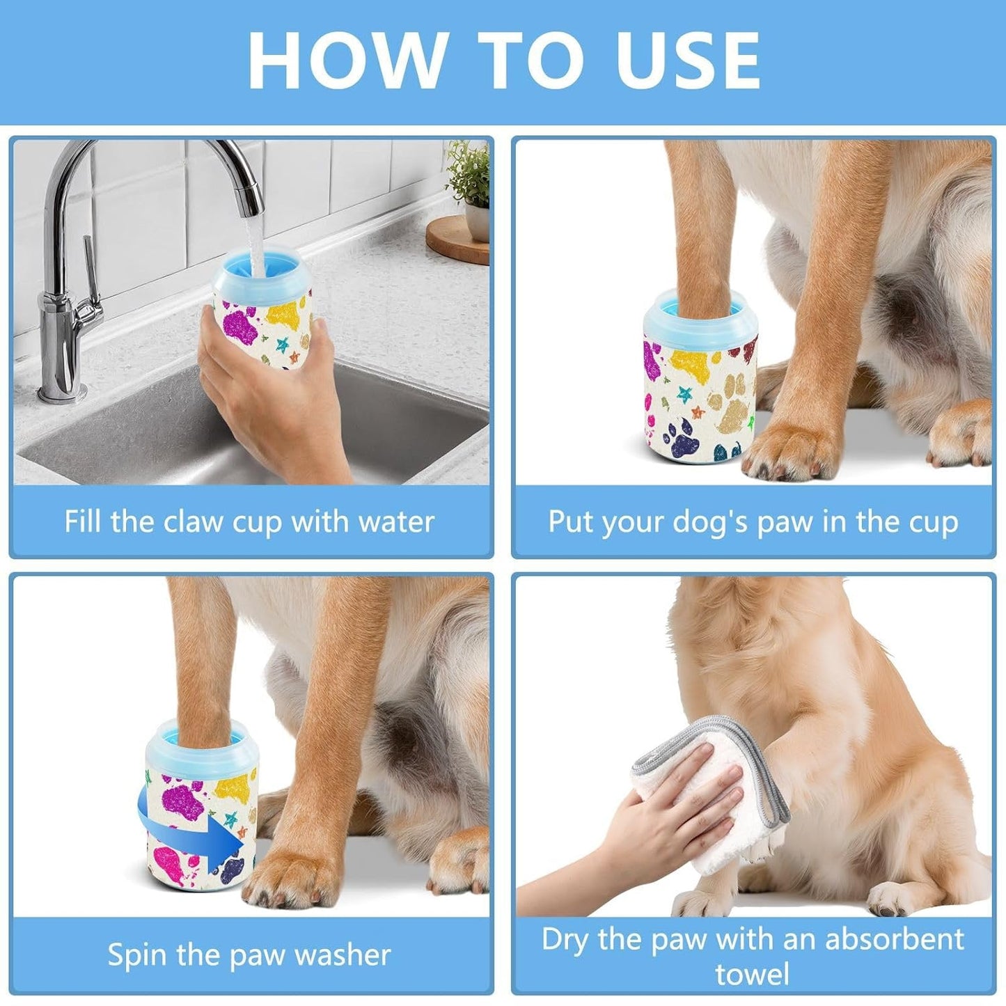 Dog Paw Cleaner Cups for Dogs Pet Foot Washer Paw Scrubber for Medium Small Dogs Cats Cleaning Cup Cute Yellow Fiesta Guitars Cacti and Ethnic Birds