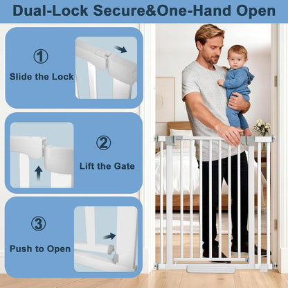 41" Extra Tall Dog Gate Indoor,30-62.5" Wide Heavy Duty Pet Gate for Doorways,Baby Gate with Walk Through and Auto Close, Pressure Mounted, Suitable for Stairs,Kitchen,White