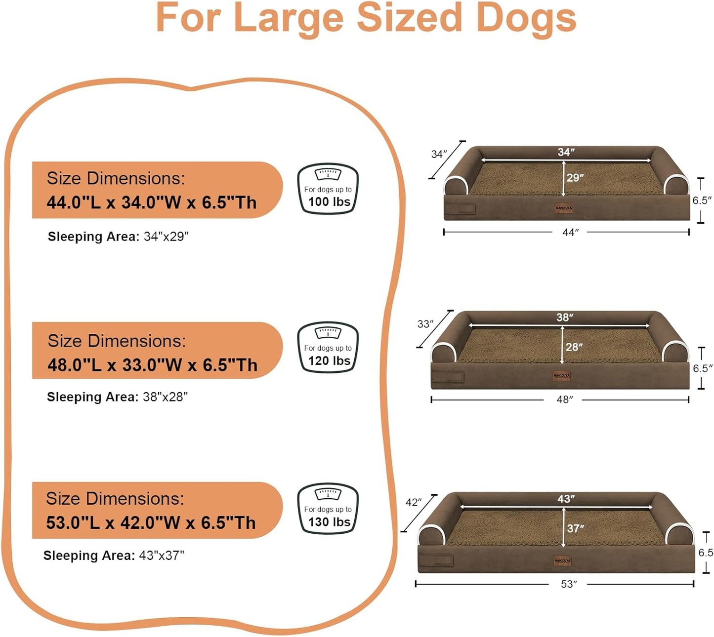 Large Dog Bed Orthopedic Washable: Beds Bolster XL Bed Large Big Dogs Memory Foam Couch Sofa Waterproof with Removable Cover