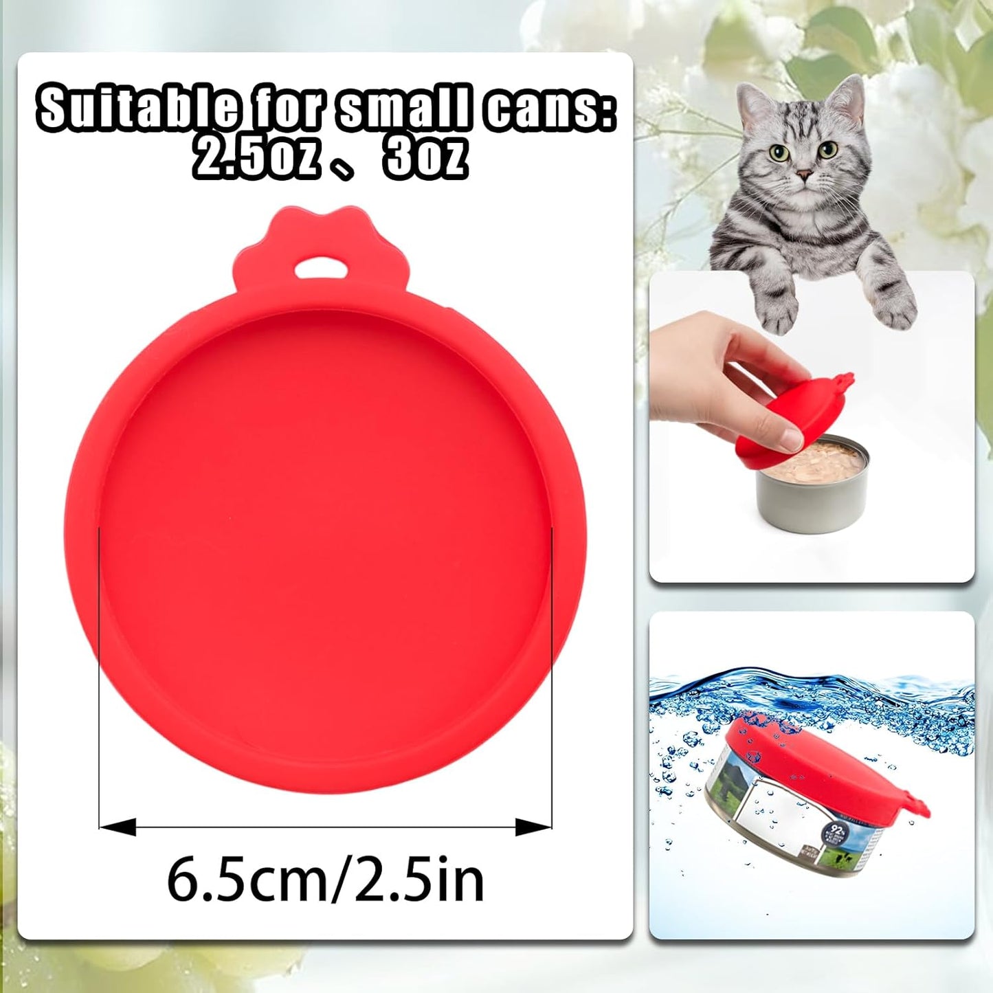 PINE & LINEN 4 Pcs 2.5inch Durable Pet Can Lids, Silicone Small Pet Can Covers Waterproof Cat Food Cans Lids for 3 oz Cat Food Cans（Yellow+Red+Pink+Blue）