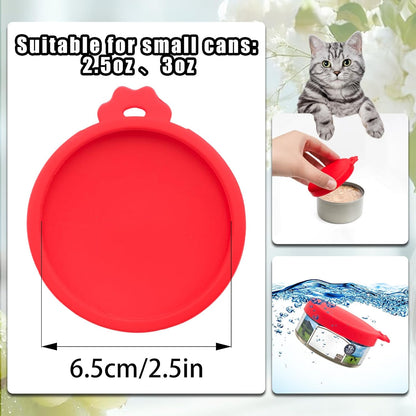 PINE & LINEN 4 Pcs 2.5inch Durable Pet Can Lids, Silicone Small Pet Can Covers Waterproof Cat Food Cans Lids for 3 oz Cat Food Cans（Yellow+Red+Pink+Blue）