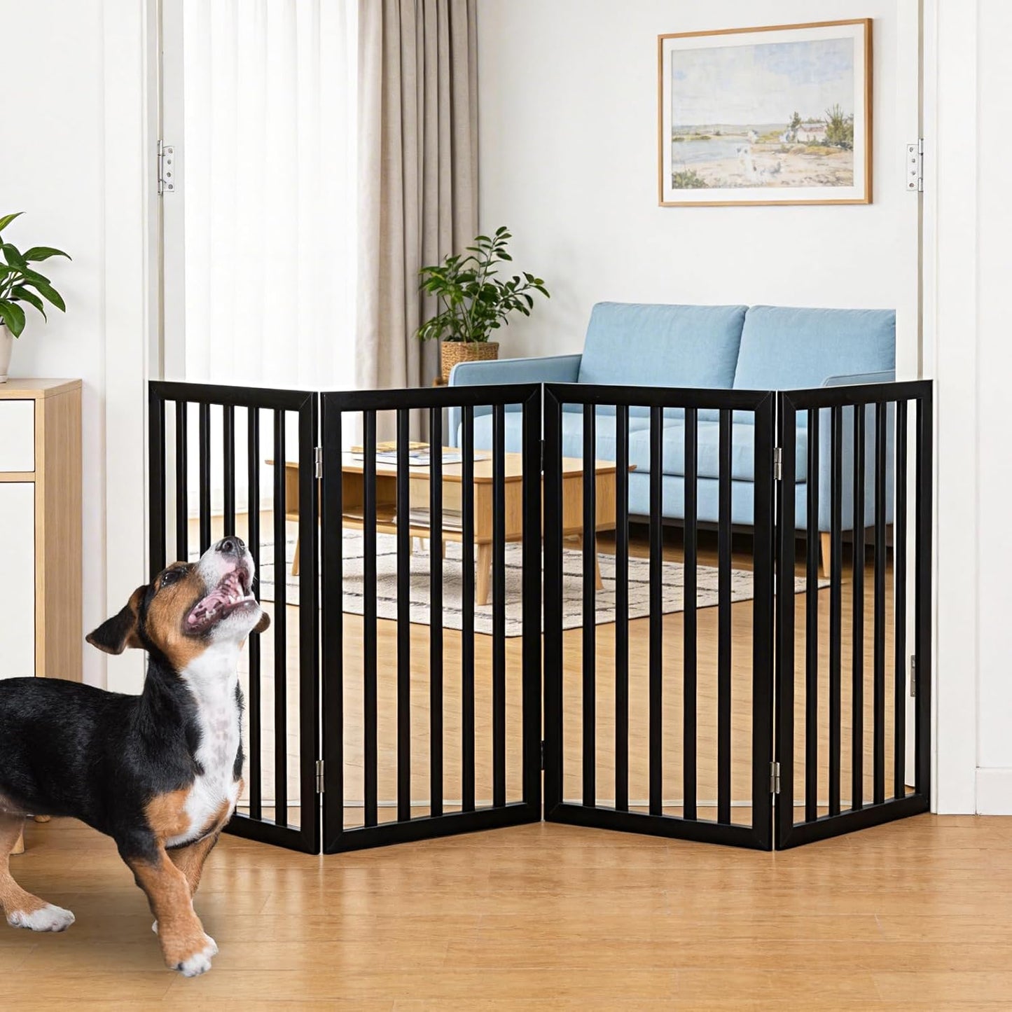 Dog Gate Indoor, Freestanding Dog Fence for The House, Doorways, Hallways,or Stairs,Pet Gate Foldable Wooden,Expandable 24" Height 3 Panels,White
