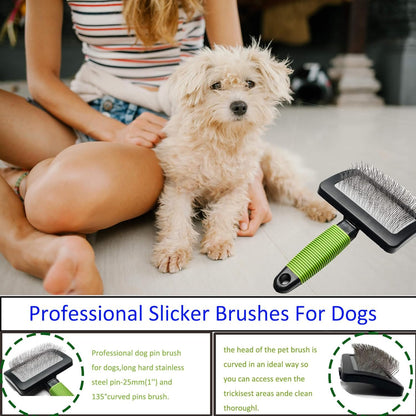 Dog Brush For Long Haired Dogs Poodles-Dog brushes for grooming&shedding-Large Firm Slicker Brush for Goldendoodles-With Soft Massage Grooming Stainless Steel Pins, Pet Grooming Wire Brush-25mm(1")