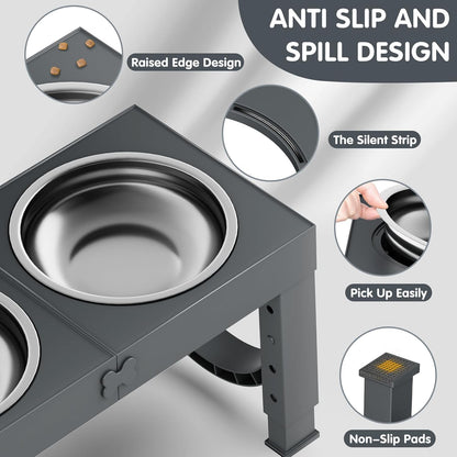 XIAZ Elevated Dog Bowls Large Breed Raised Dogs Bowl Stand Large/Medium Sized Dog Slow Feeder Dogs Bowls Food Water Stands 5 Heights Adjustable 9/11/12/14in Pet Feeder Dish Station