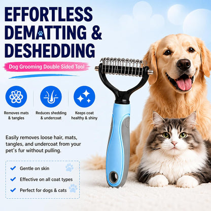 Vivanchor Pet Pro, Dual-Sided Pet Dematting Comb for Dogs & Cats, Grooming Comb for Dogs, Pet Deshedding Brush, Brush Micro Scratching For Removing Loose Hair, Mats, Tangles & Undercoat (Blue)